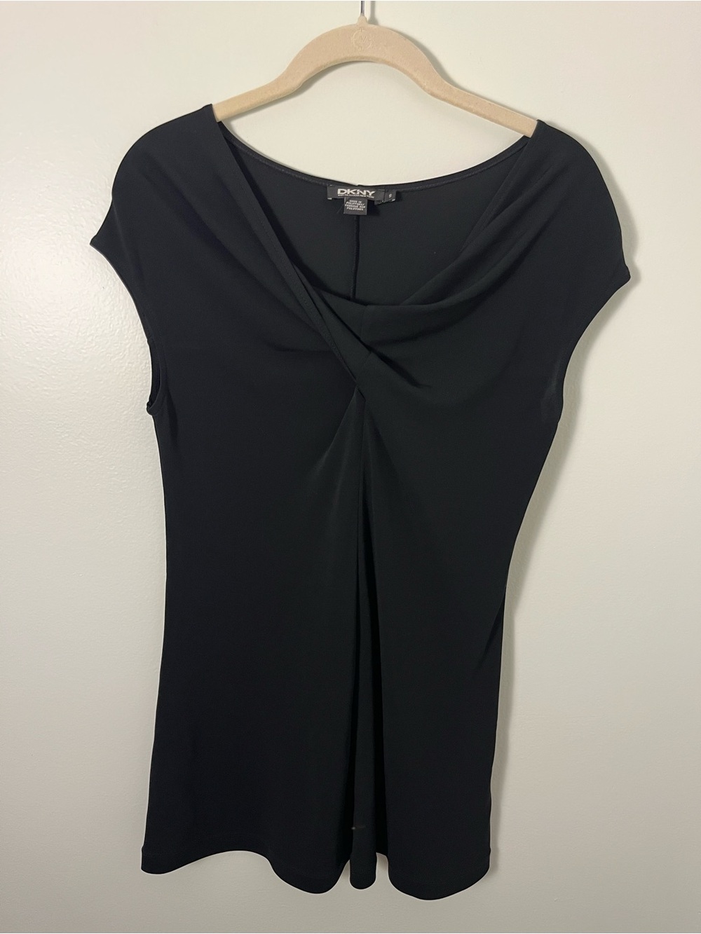DKNY Black Draped-Front Mini Dress